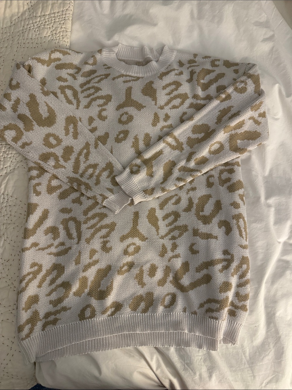 Women's Cream Leopard-Print Knit Sweater